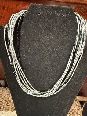 Coldwater Creek Layered Seed Bead Necklace in Light Gray and Black